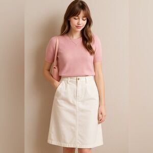 Vtg Eddie Bauer Midi Skirt Size 12P Preppy Twee Soft Girl Cotton Minimalist